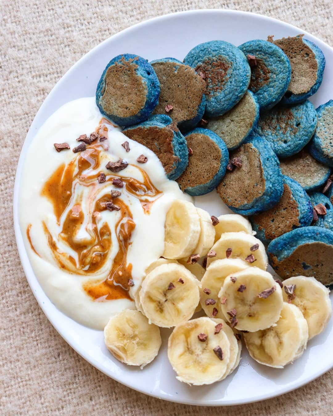 Mini Banana Bread Pancakes with Peanut Butter, Yoghurt & Banana