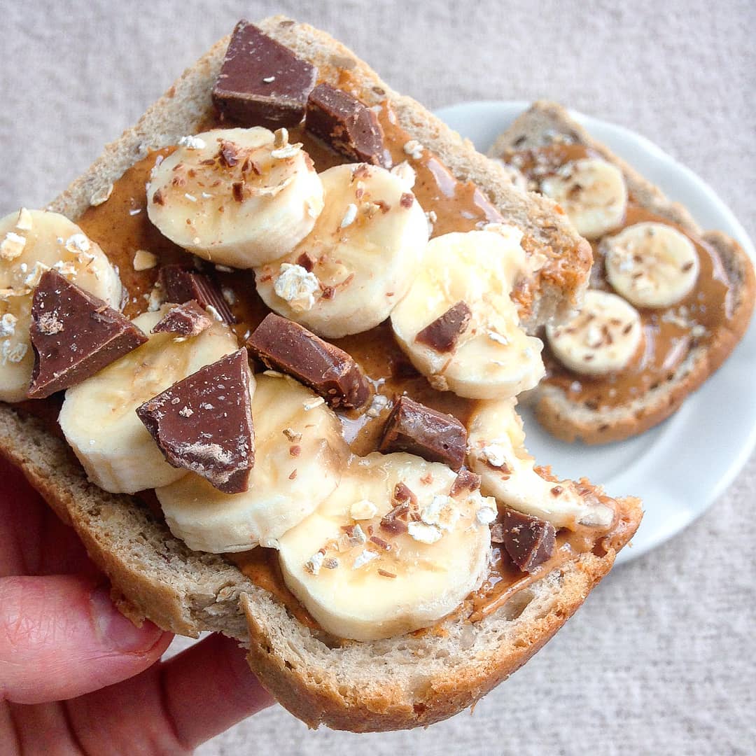 Peanut Butter Banana and Dark Chocolate Toasts