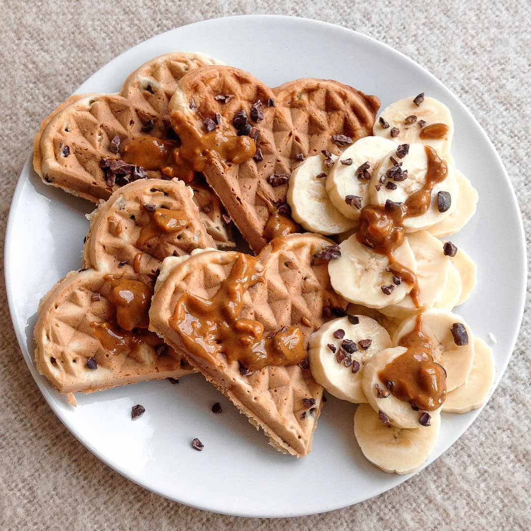Chocolate & Peanut Butter Banana Bread Waffles