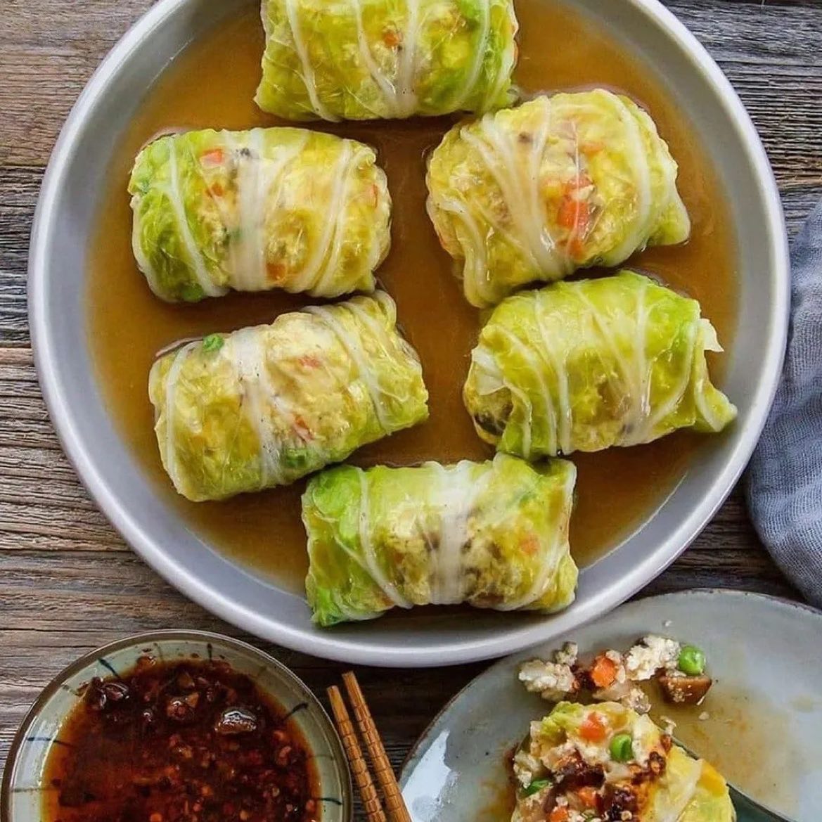 Tofu-Stuffed Napa Cabbage Rolls