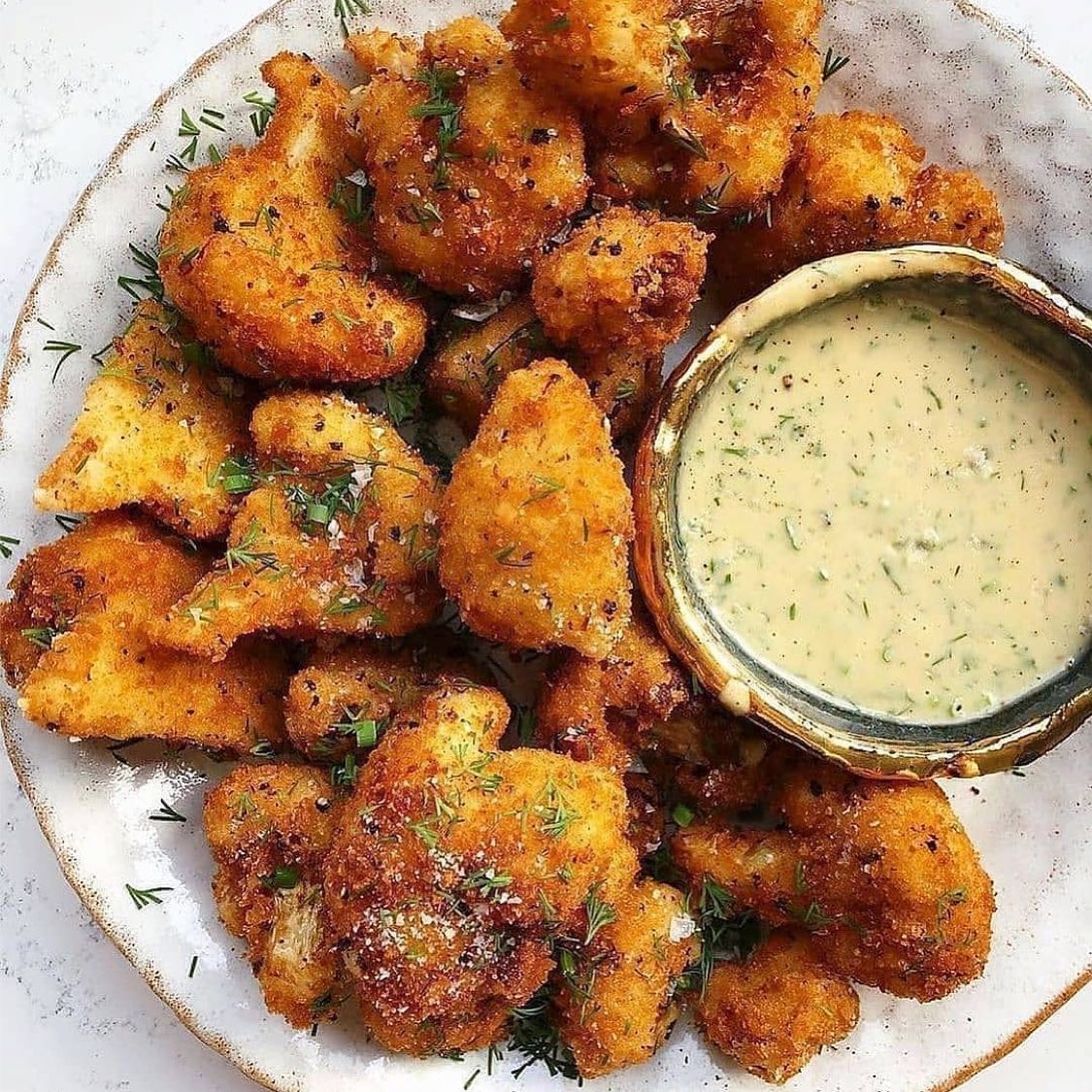 Lemon Pepper Cauliflower Bites with Tahini Ranch