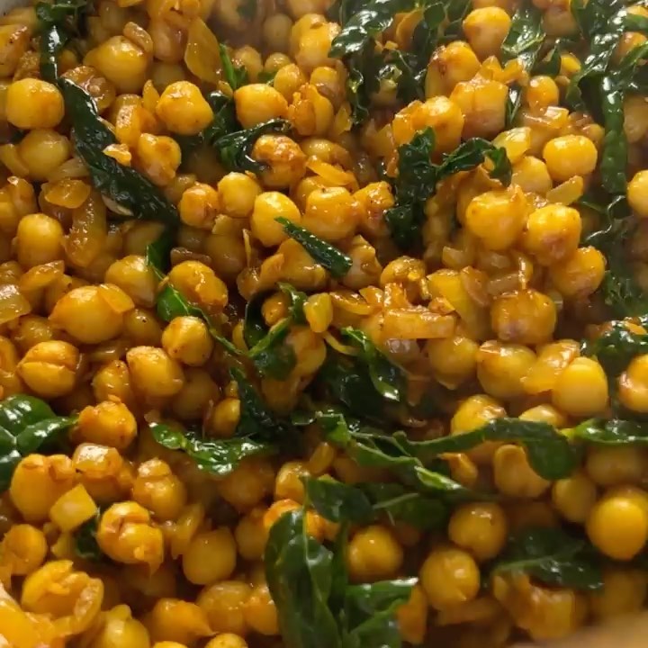 Indian-Spiced Skillet Chickpeas and Kale with Raita