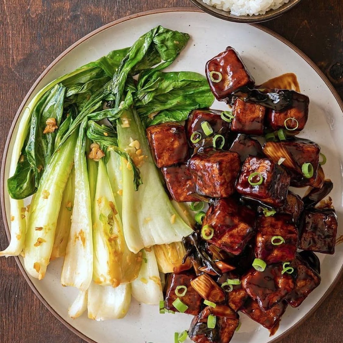 Teriyaki Tofu with Garlicky Ginger Bok Choy
