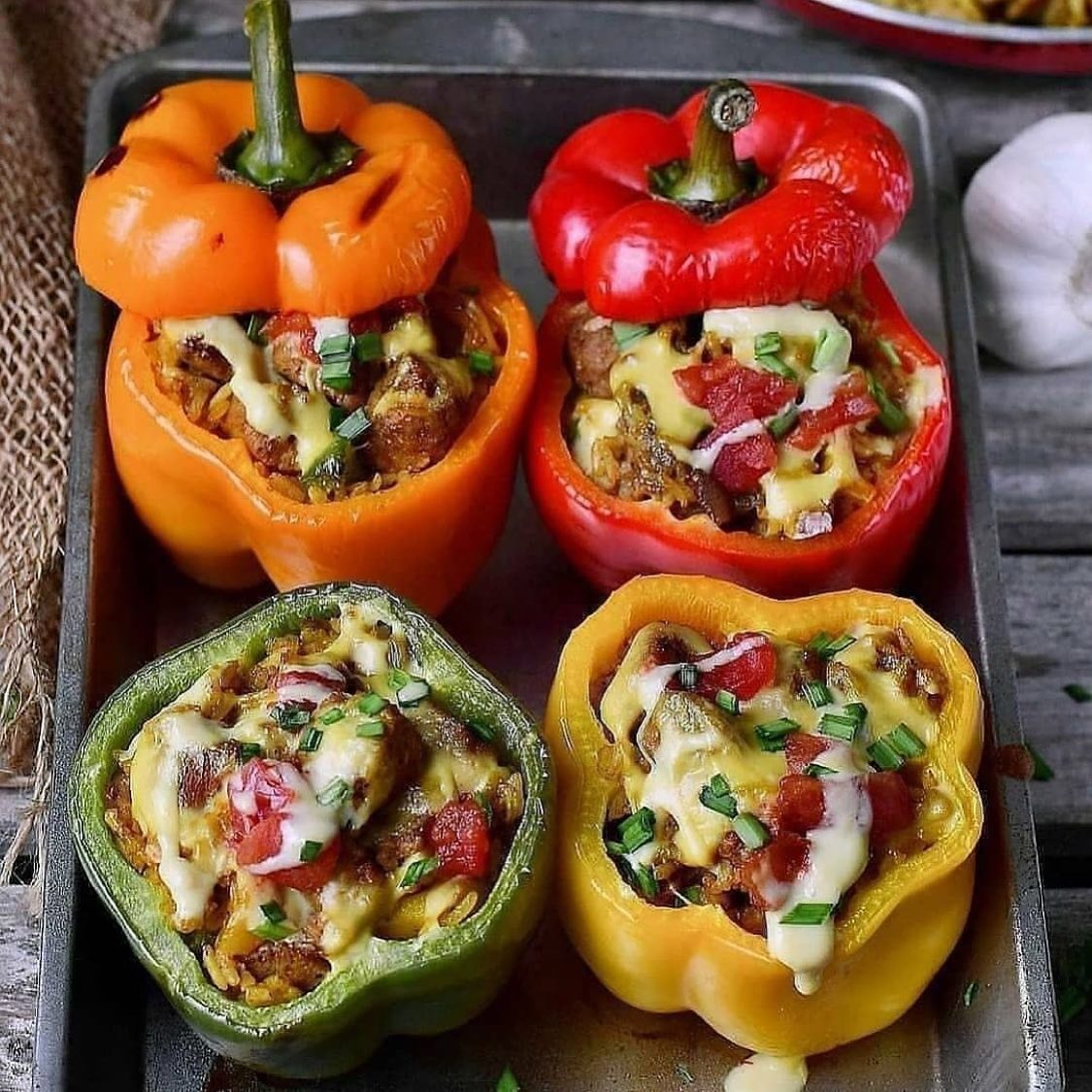 Vegan Stuffed Cheesy Bell Peppers