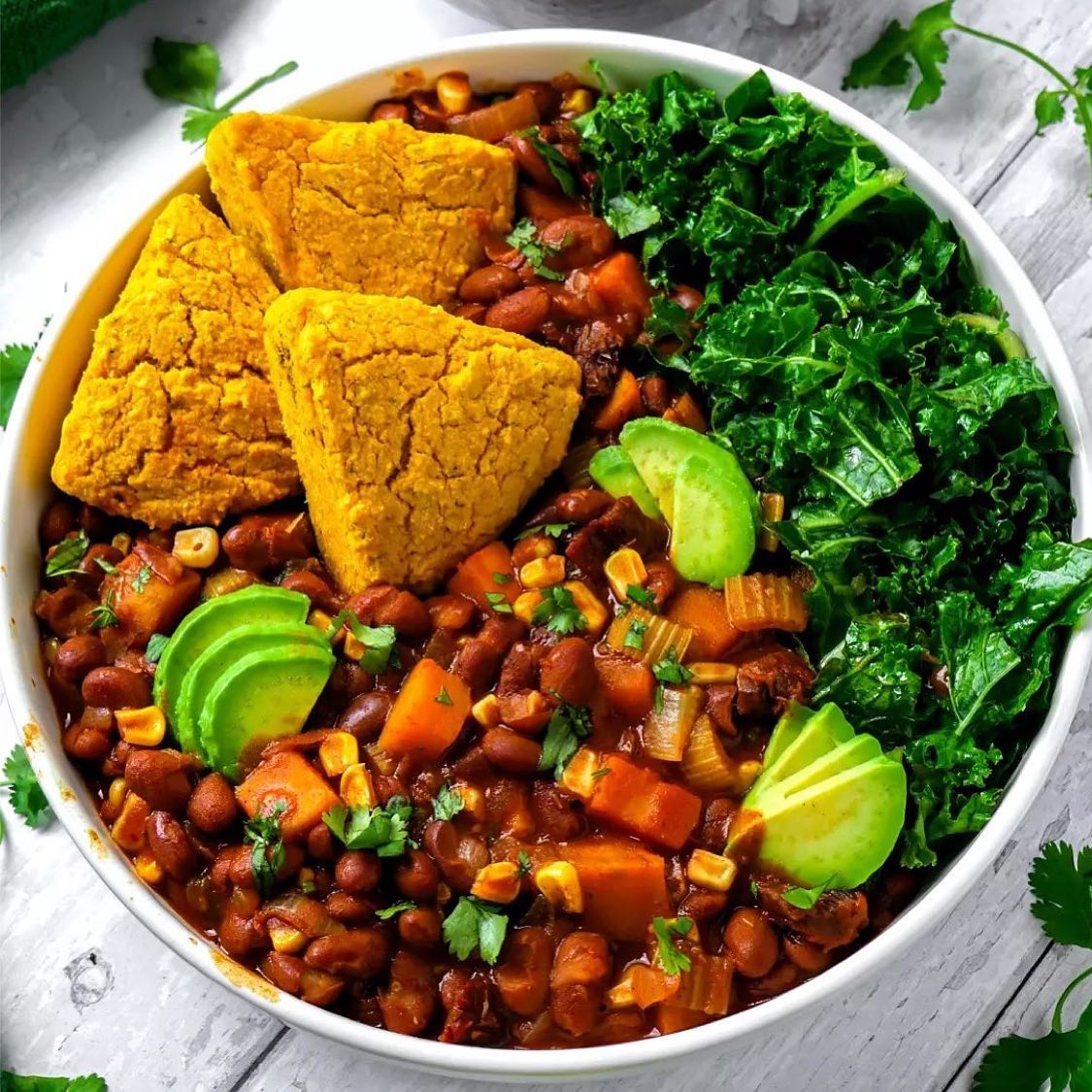 Sweet Potato and Sundried Tomato Chili with Pumpkin Cornbread
