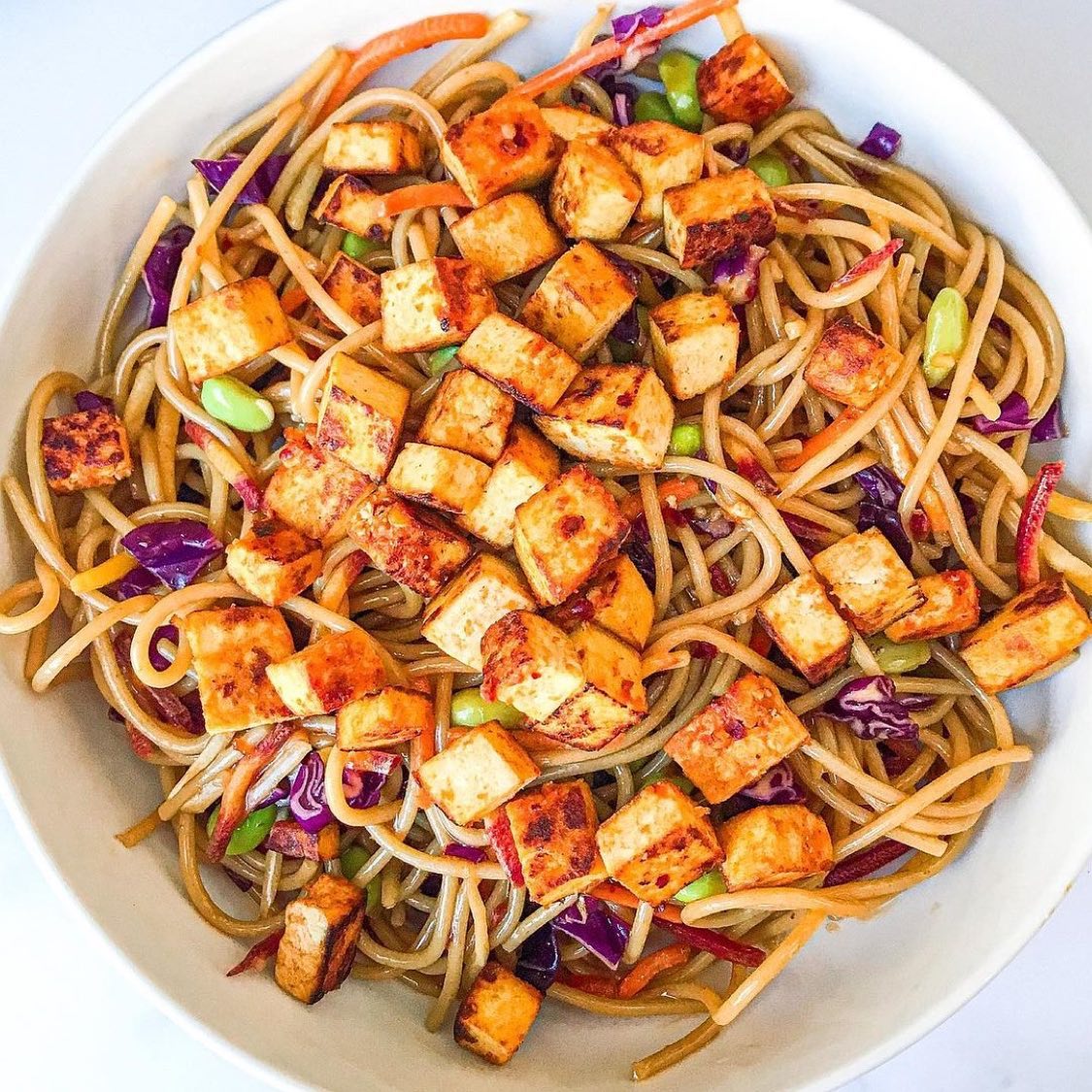 Sweet Thai Chili Noodles with Sriracha Glazed Tofu