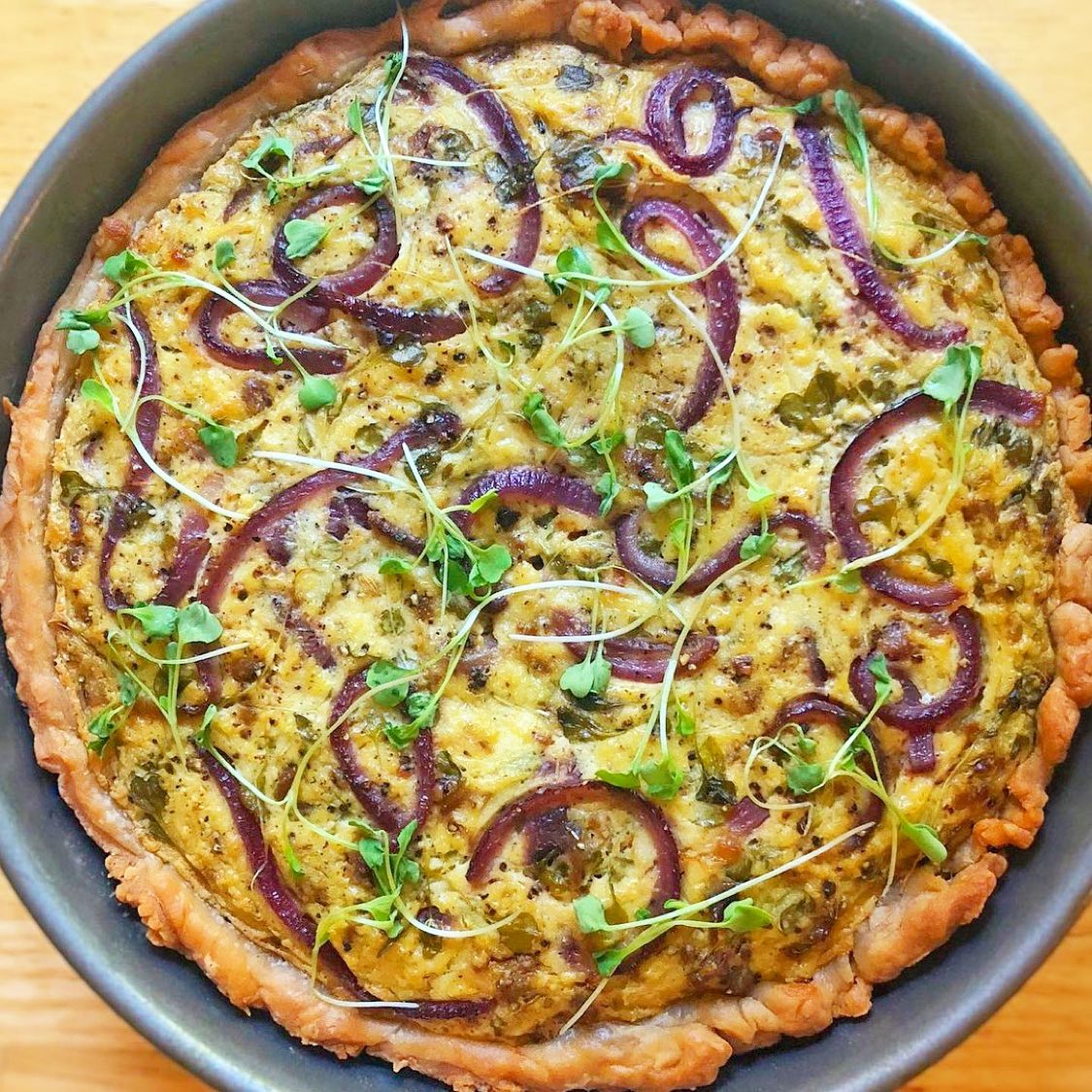 Vegan Quiche with Caramelized Onions and Sausage
