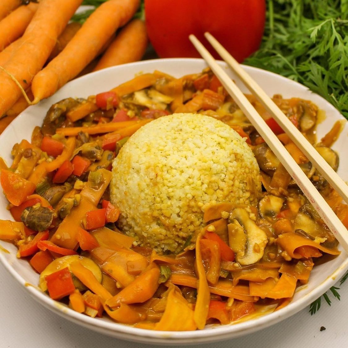Millet and Vegetables in Peanut Sauce