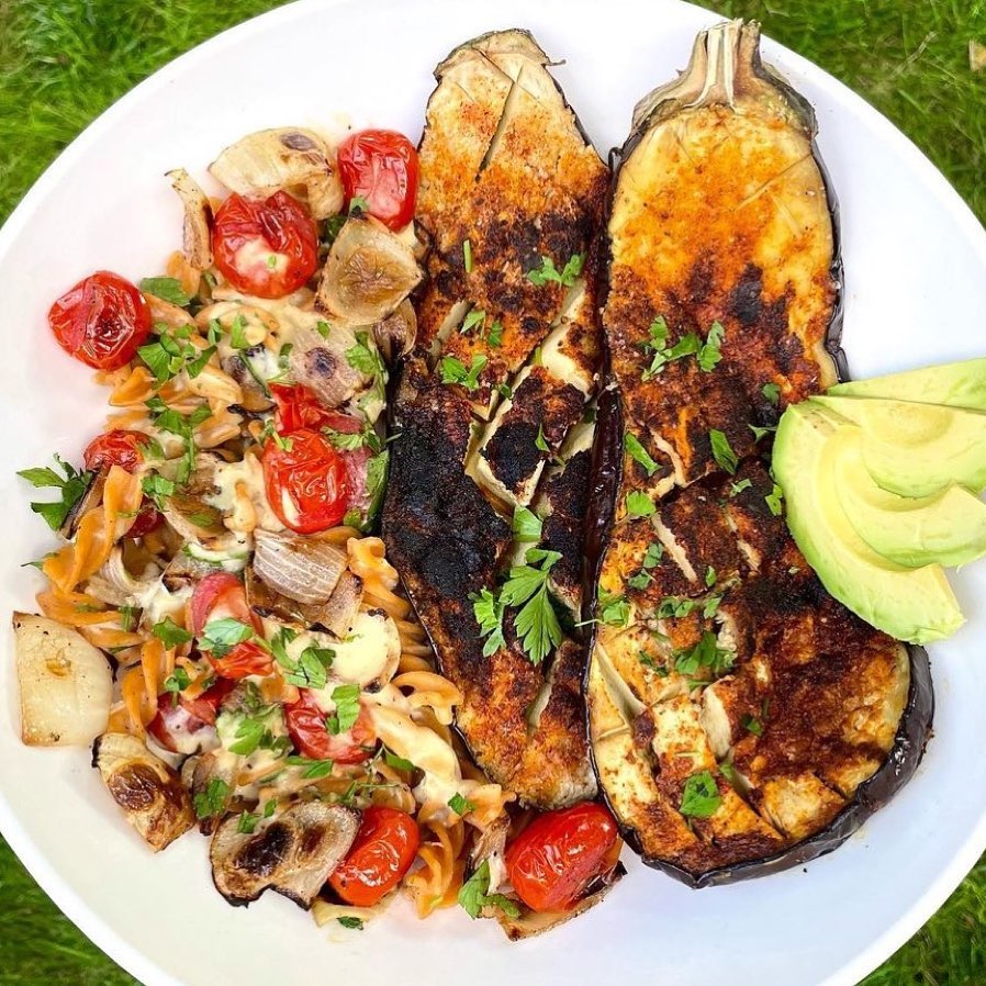 Crispy Eggplant with Tahini Sauce and Pasta