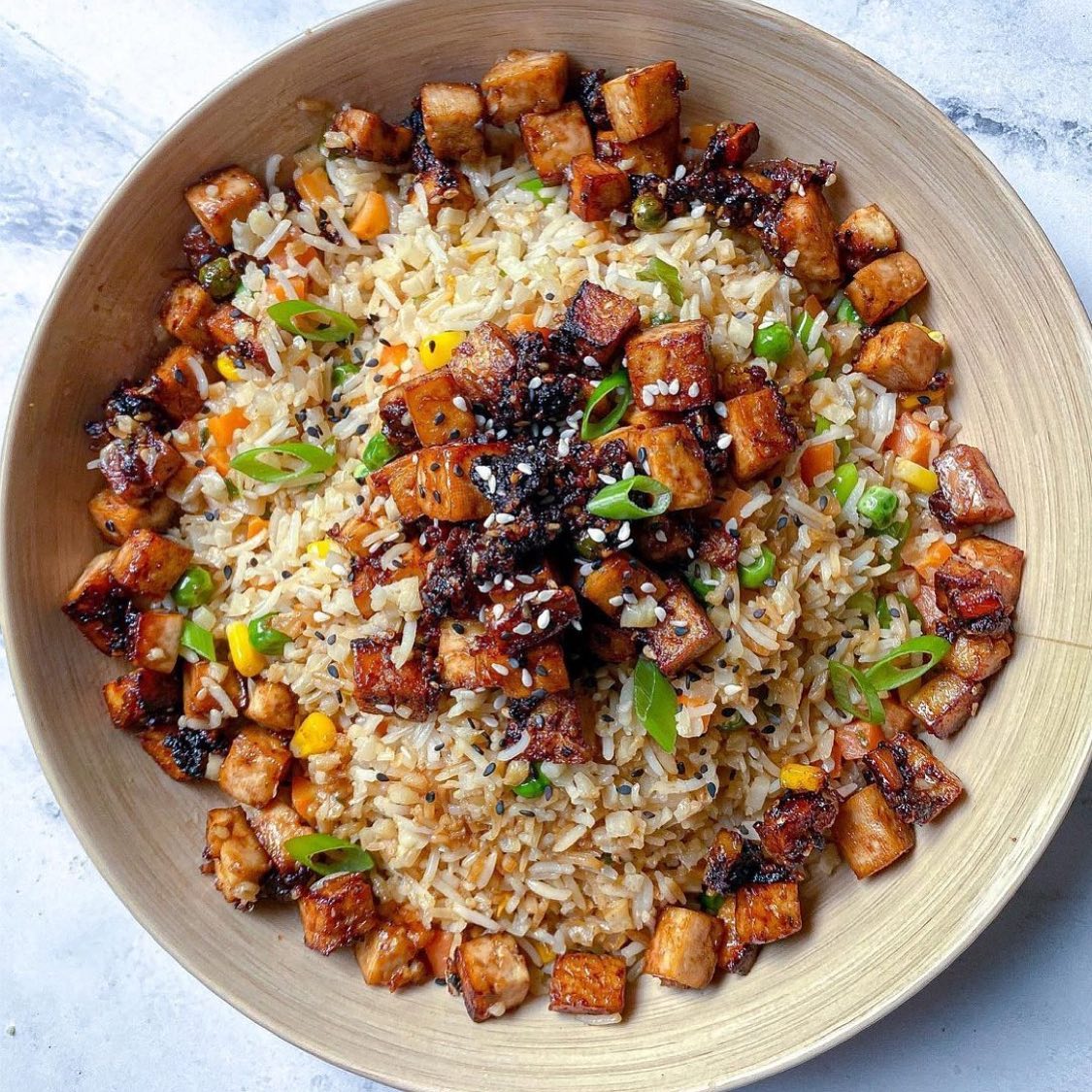 Cauliflower Fried Rice and Teriyaki Tofu Bowl
