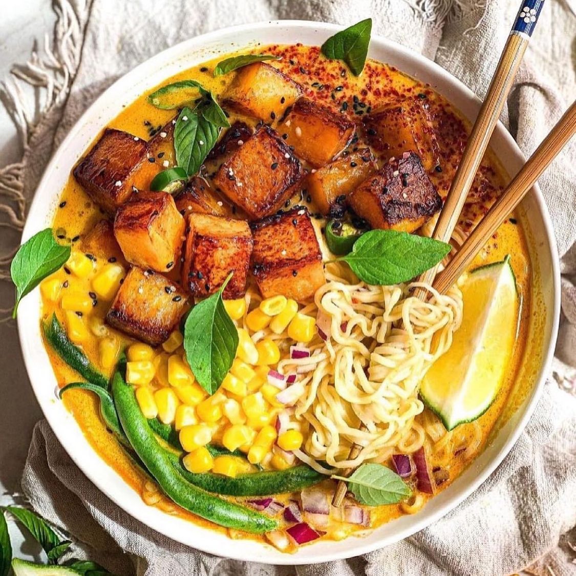 Pumpkin Curry Ramen with Roasted Butternut Squash