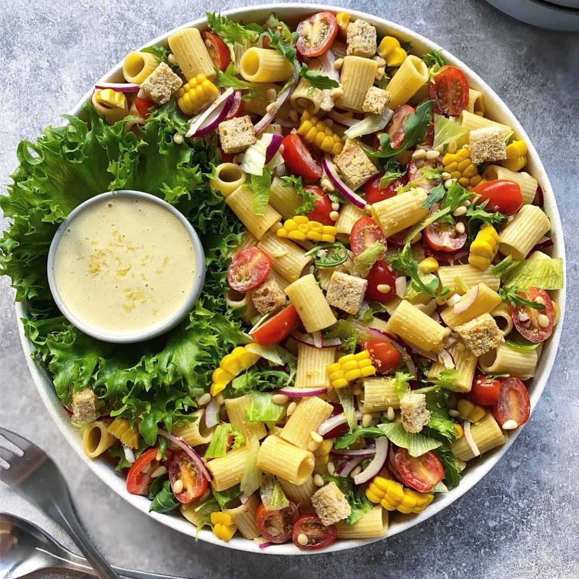 Vegan Pasta Salad with Tangy Caesar Dressing