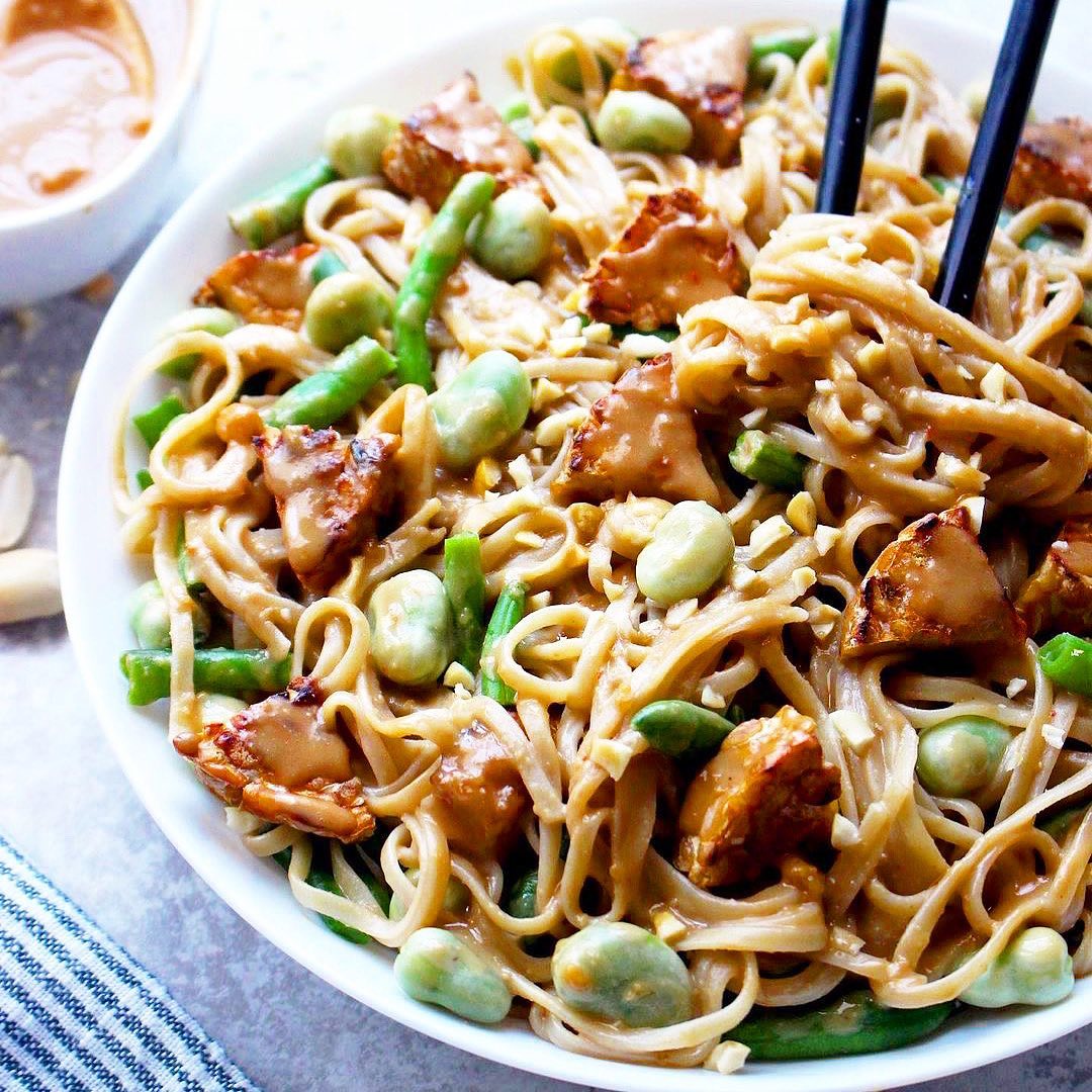 Vegan Peanut Tempeh Brown Rice Noodles