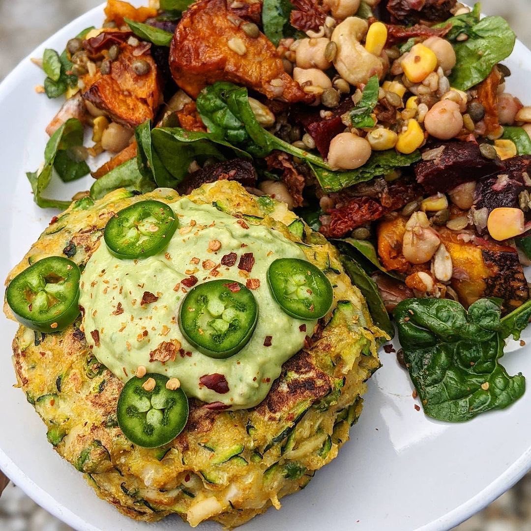 Vegetable Fritters with Avocado Cream