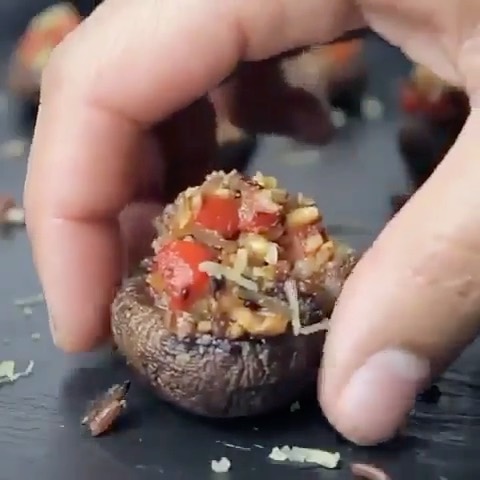 Vegan Stuffed Mushrooms with Wild Rice and Walnuts