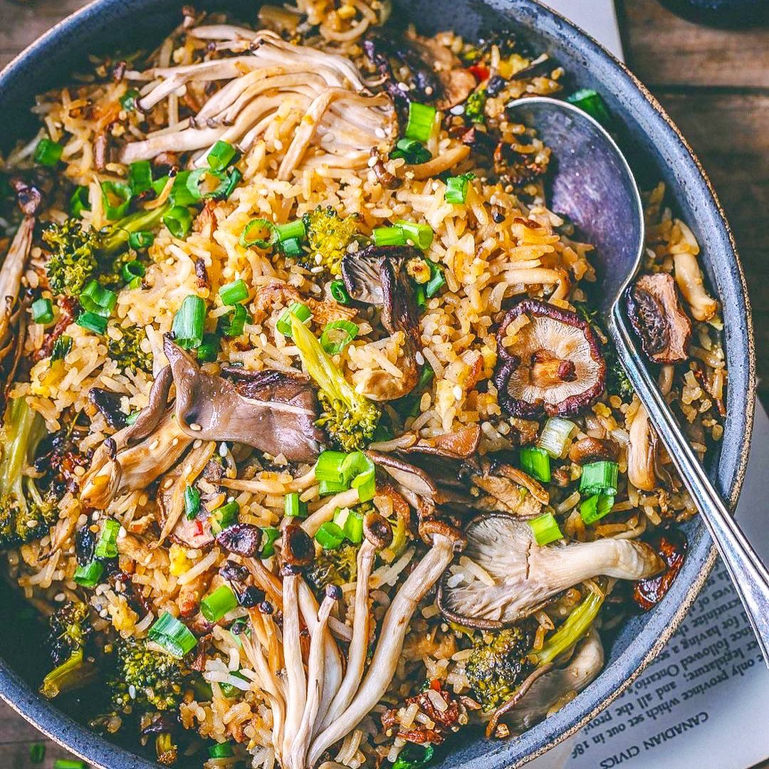 Mushroom Fried Rice with Tofu Scramble
