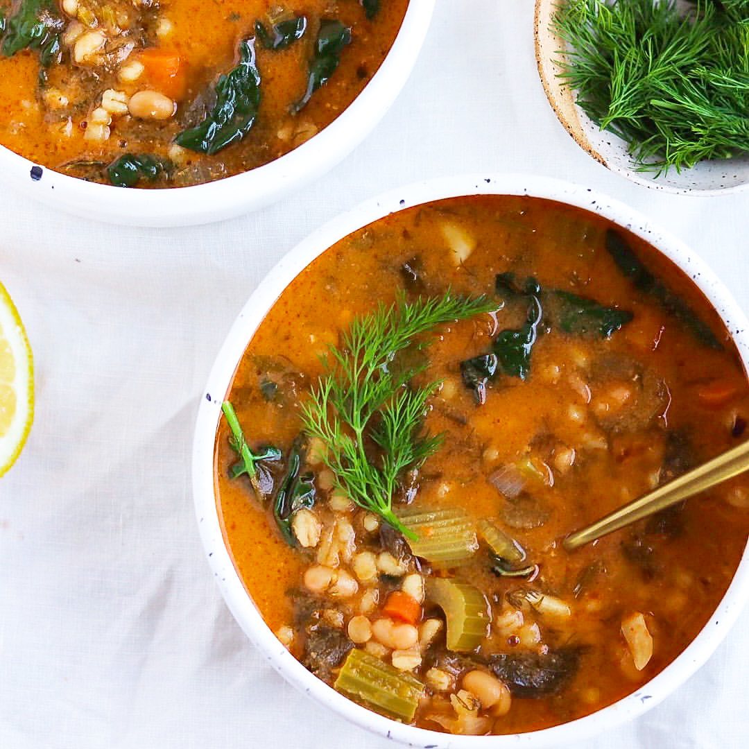 Herby Soup with Barley and White Beans