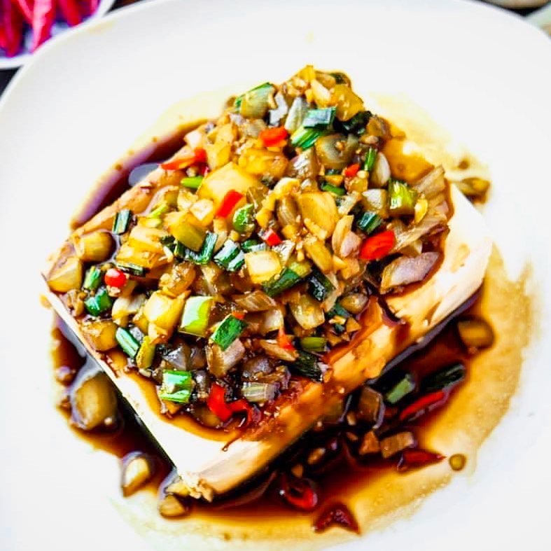 Spicy Silken Tofu with Onion and Garlic