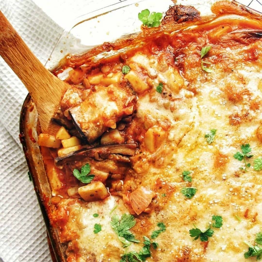 Potato and Eggplant Bake with Lentils