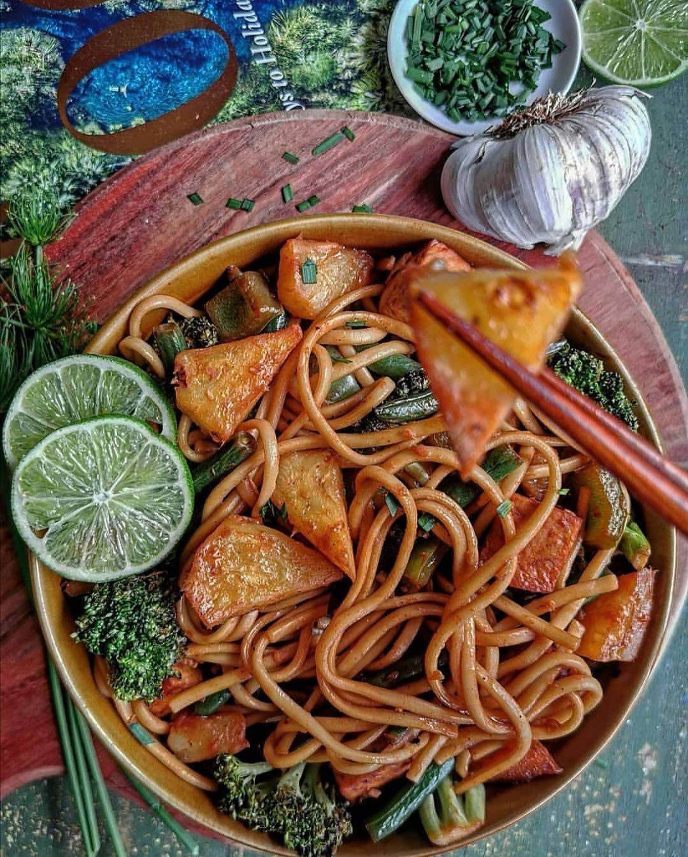 Pineapple Garlic Ginger Tofu Stir-Fry with Udon