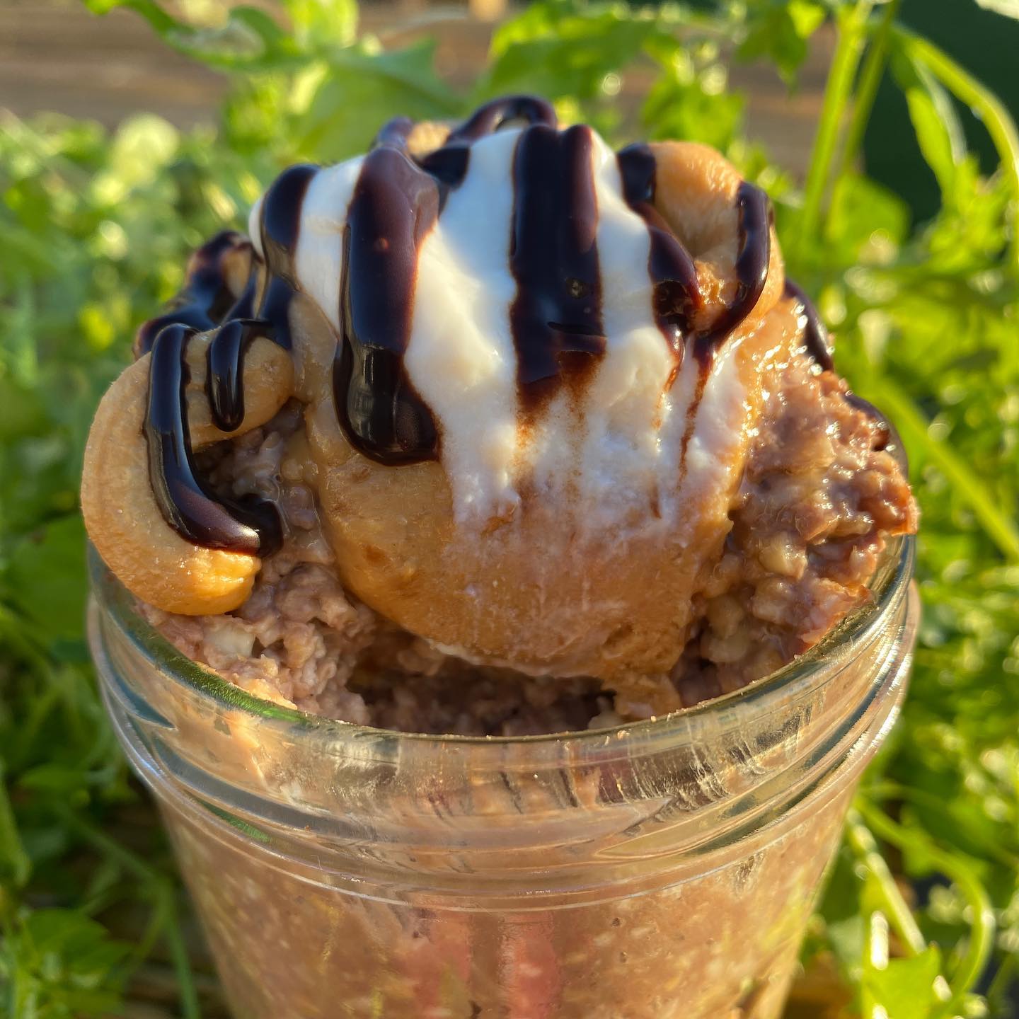 Chocolate and Nut Overnight Oats for Breakfast in the Sun