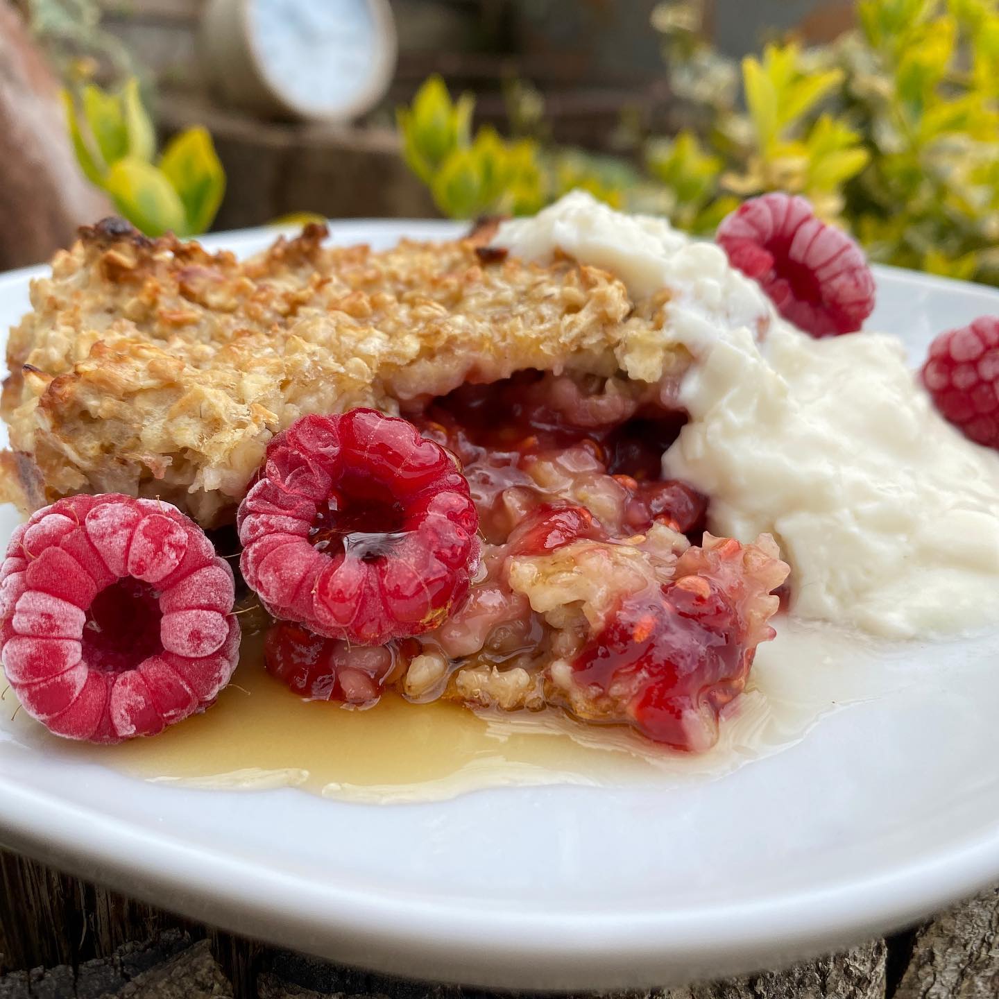 Raspberries and Cream Baked Oats