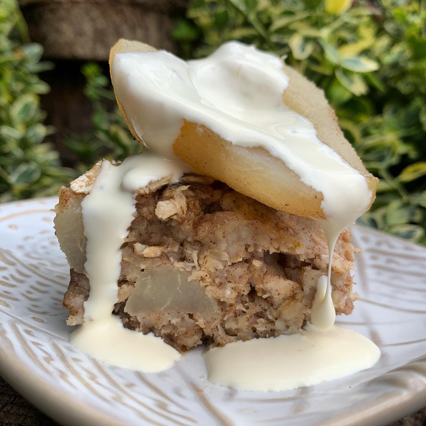 Pear Baked Oats with Coconut Cream