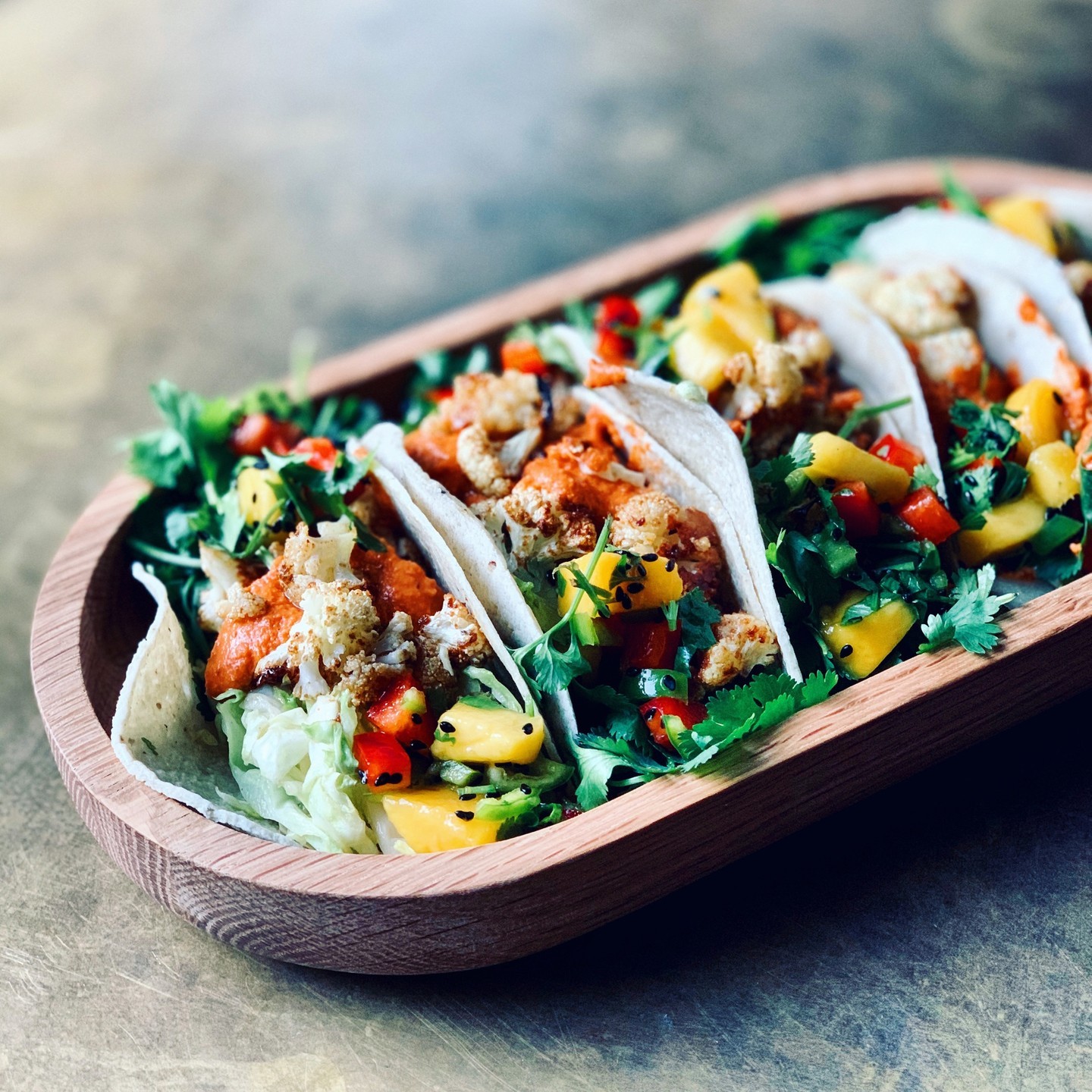 Chilli Cauliflower Tacos with Mango Salsa