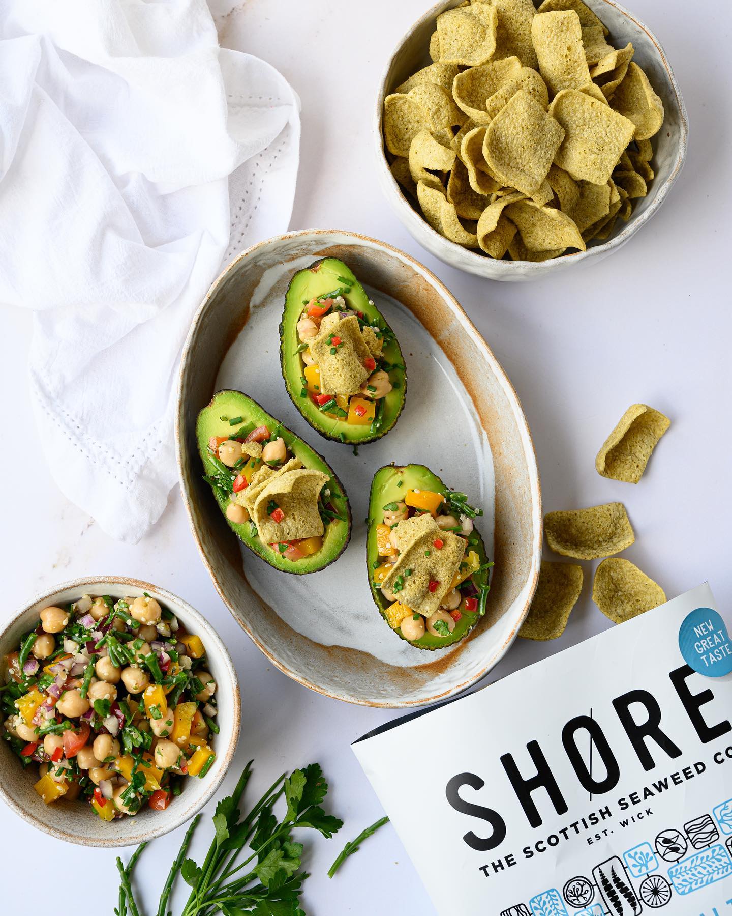 Stuffed Avocados with Seaweed Crunch