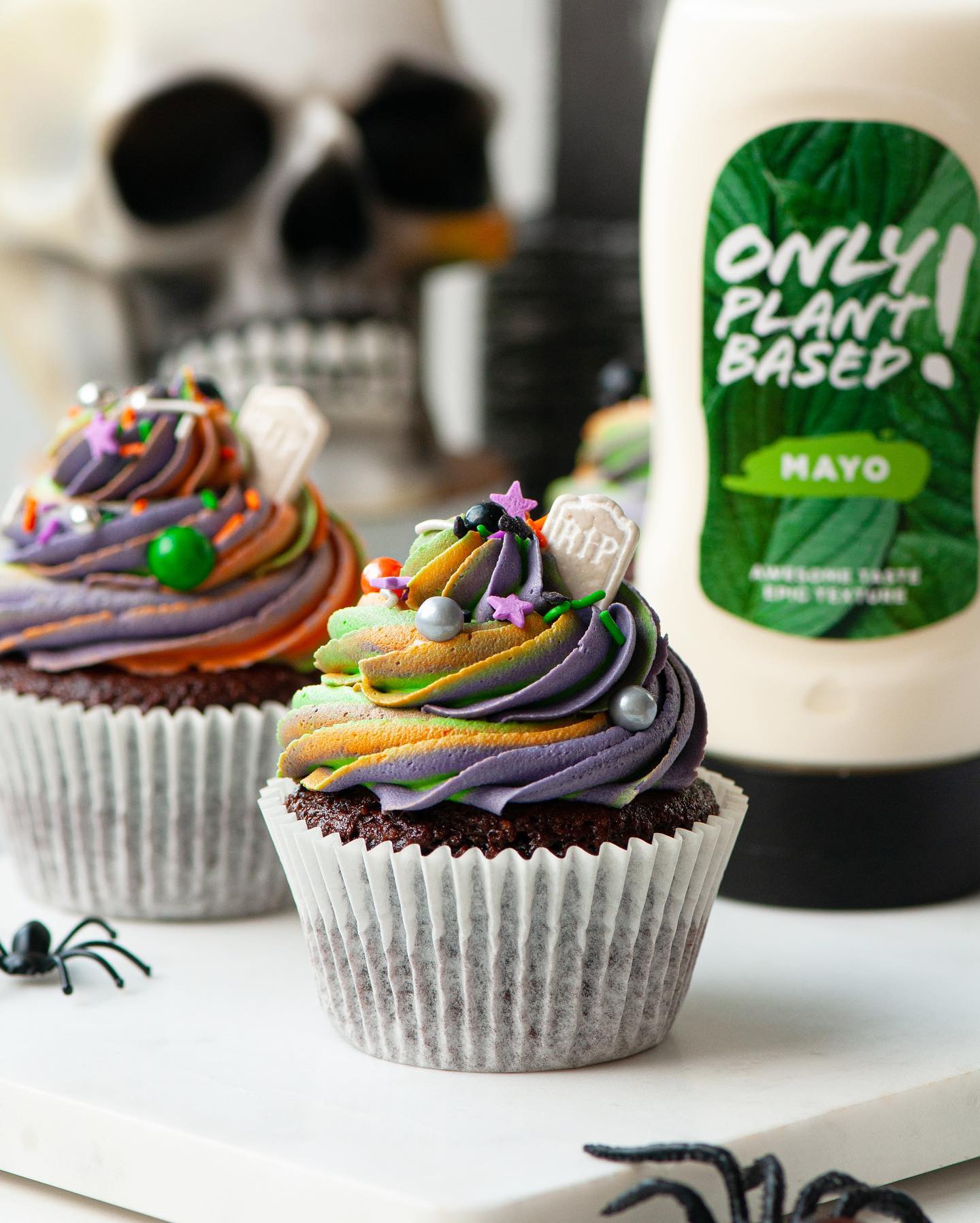 Vegan Mayo Cupcakes with Halloween Buttercream