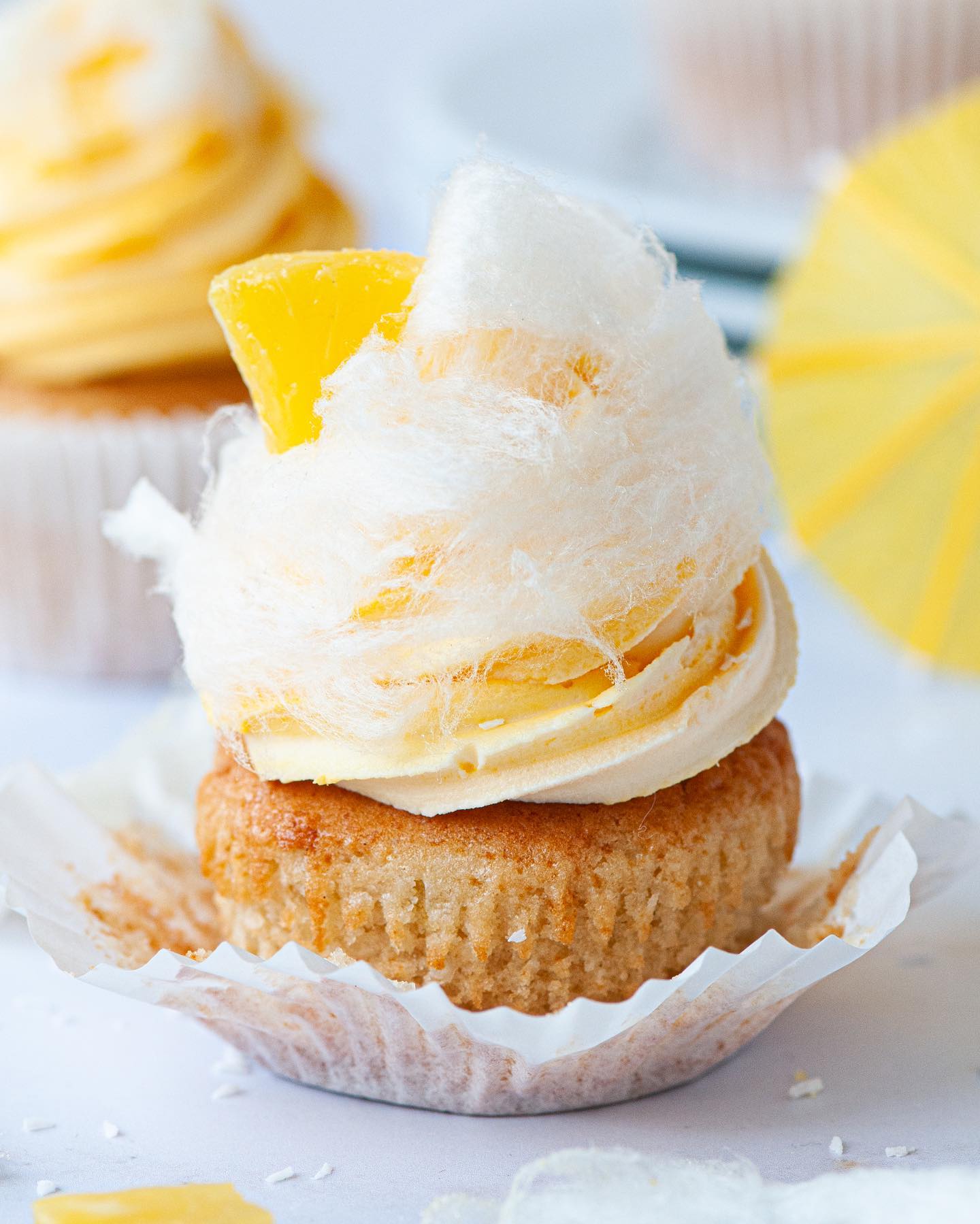 Piña Colada Candy Floss Cupcakes