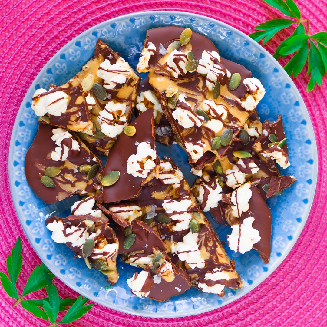 5-Ingredient Popcorn Peanut Butter Chocolate Bark
