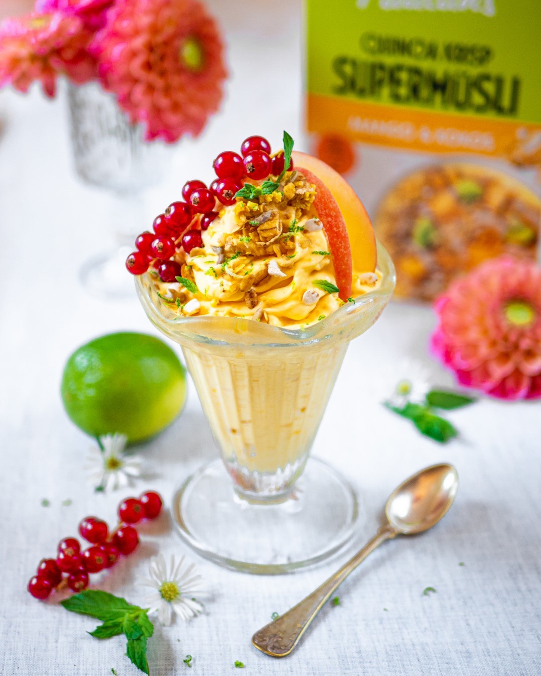 Smooth Mango Ice Cream with Muesli Topping