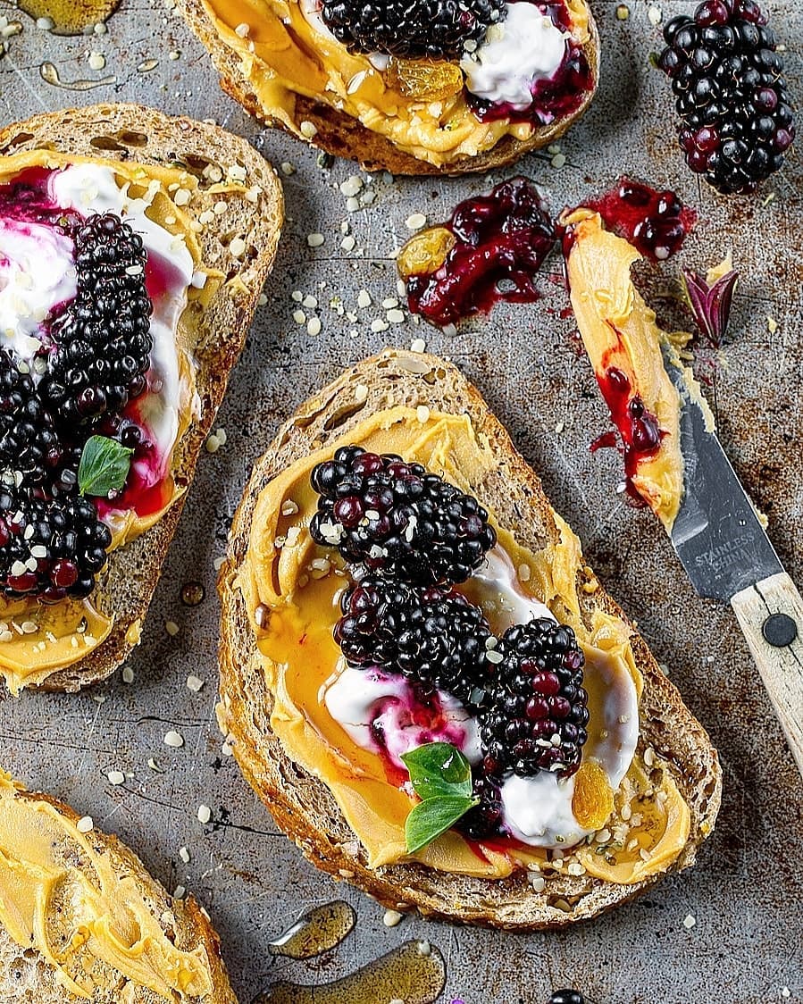 Peanut Butter Toast with Fresh Berries