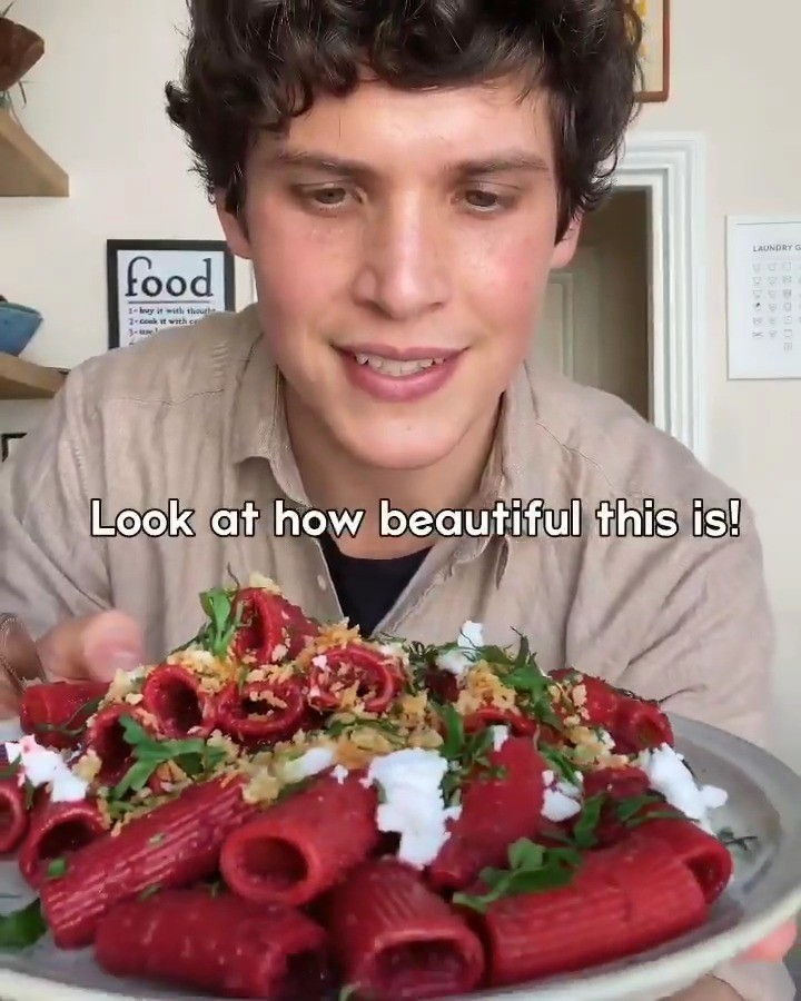 Beetroot Pasta with Crispy Garlic Breadcrumbs