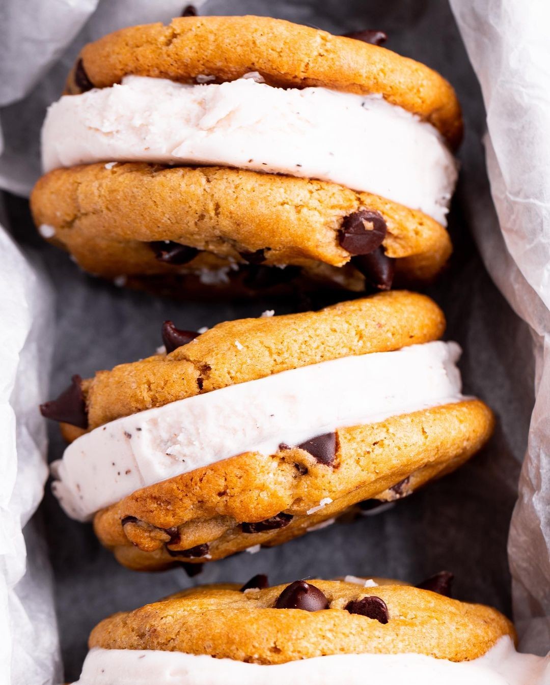 Vegan Chocolate Chip Cookie & Vanilla Bean Ice Cream Sandwiches