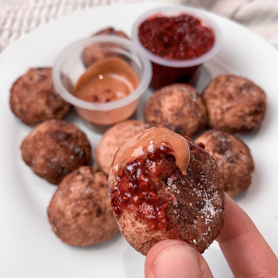 Mini Protein Snickerdoodle Donut Balls with Chia Jam