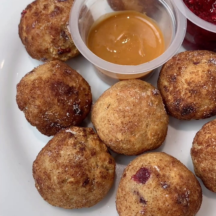 Mini Protein Snickerdoodle Donut Balls with Chia Jam