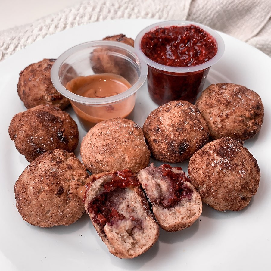 Mini Protein Snickerdoodle Donut Balls with Chia Jam