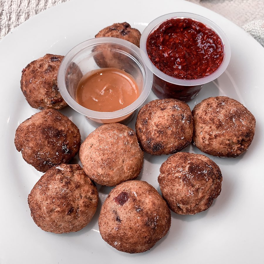 Mini Protein Snickerdoodle Donut Balls with Chia Jam