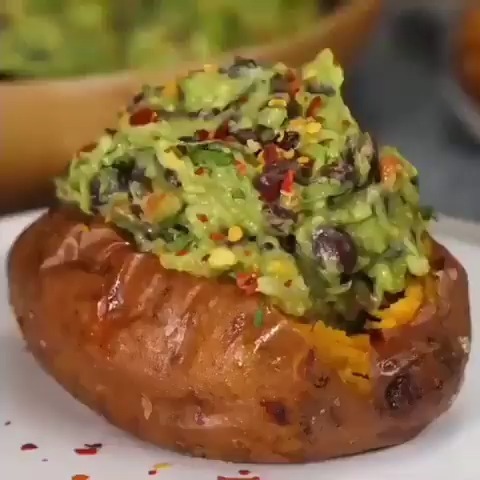 Vegan Guacamole Stuffed Sweet Potatoes