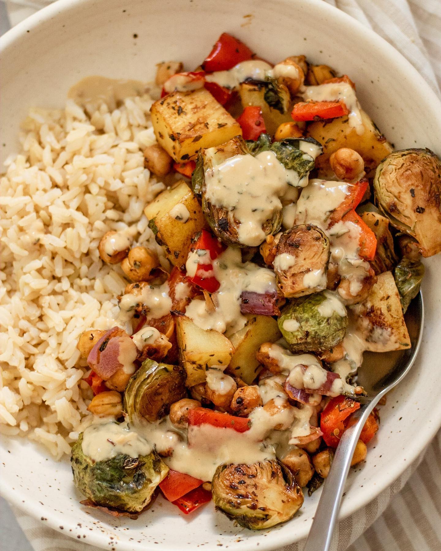 Maple Balsamic Roasted Brussels Sprouts and Chickpeas
