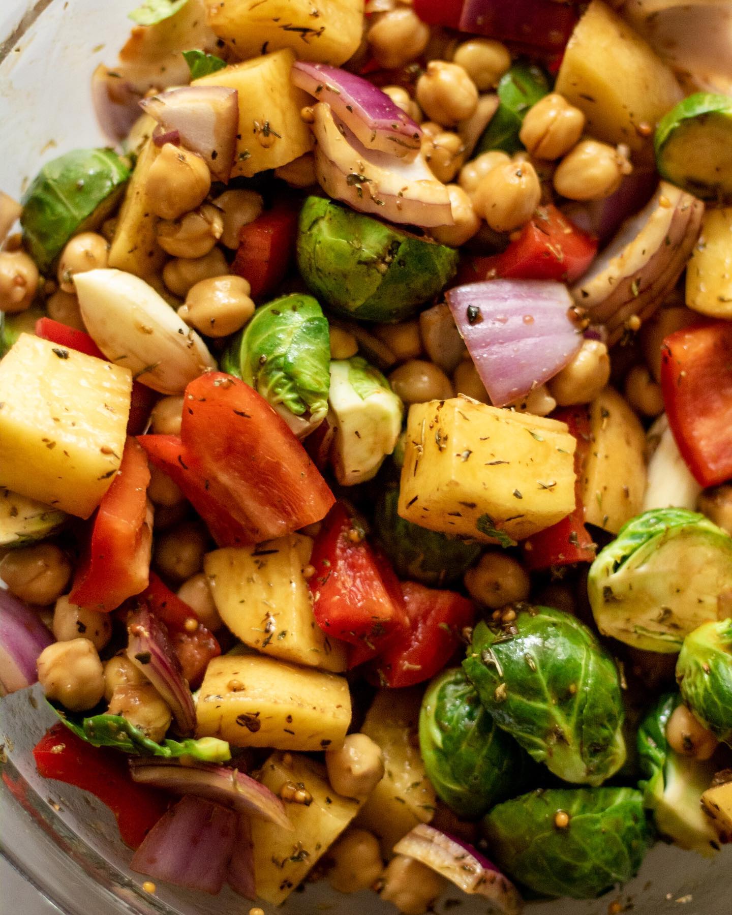 Maple Balsamic Roasted Brussels Sprouts and Chickpeas
