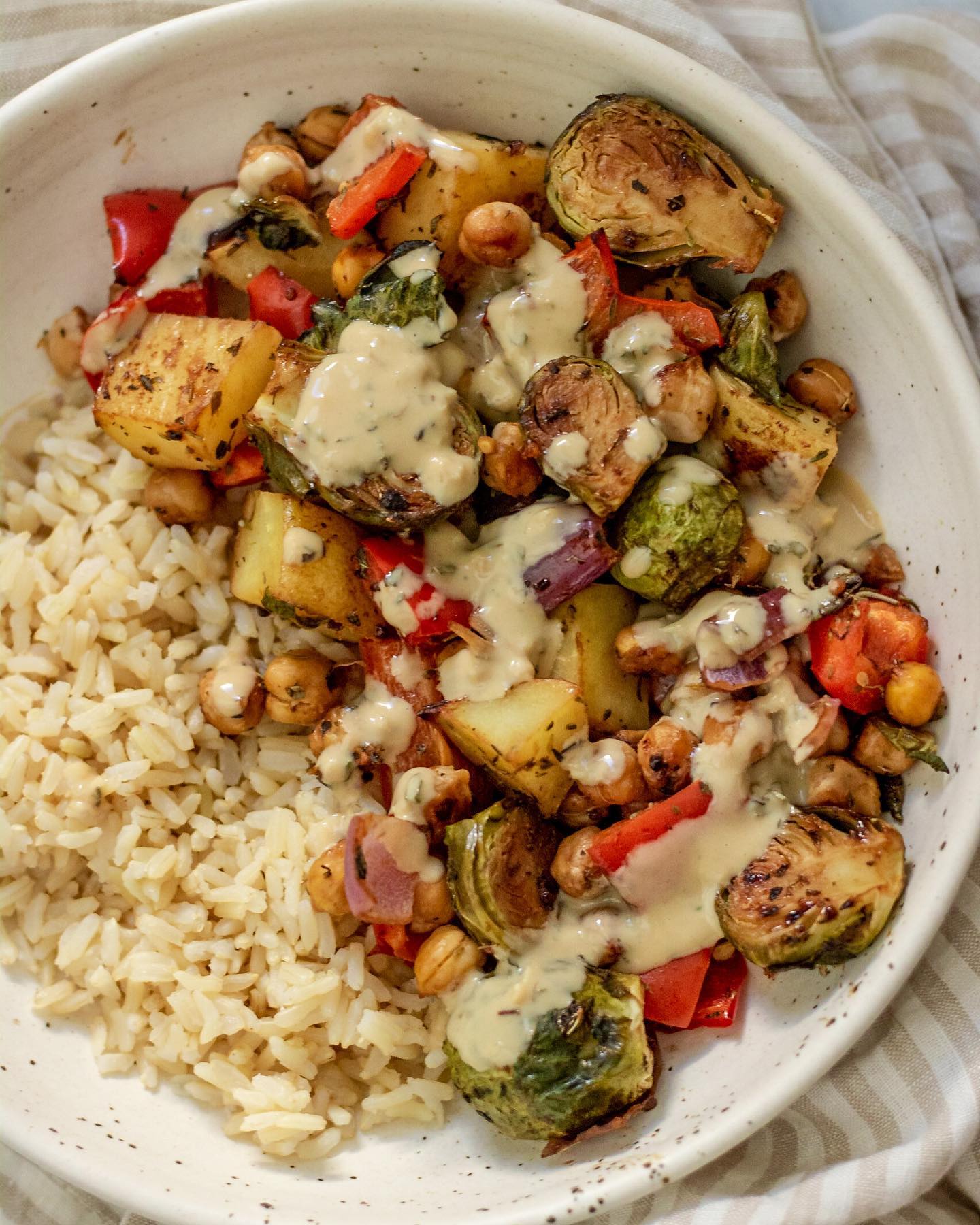 Maple Balsamic Roasted Brussels Sprouts and Chickpeas
