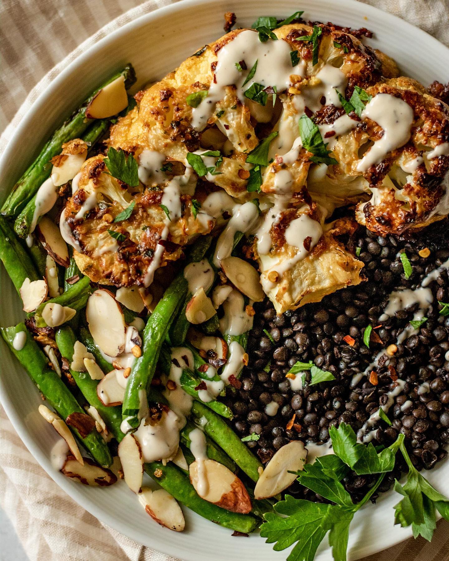 Tahini Roasted Cauliflower and Lentils