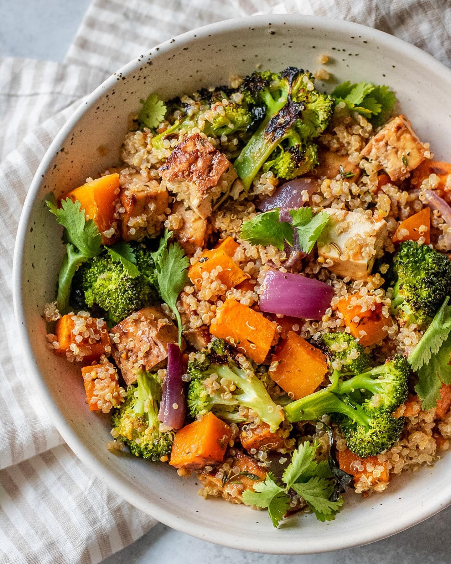 Roasted Butternut Squash Quinoa Nourish Bowl with Hot "Honey" Mustard Dressing