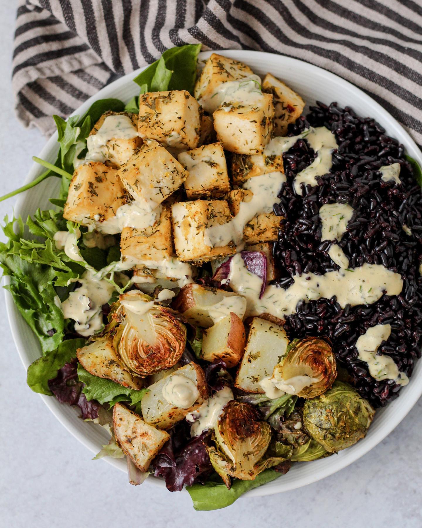 Tahini Ranch Tofu Sheet Pan with Roasted Veggies