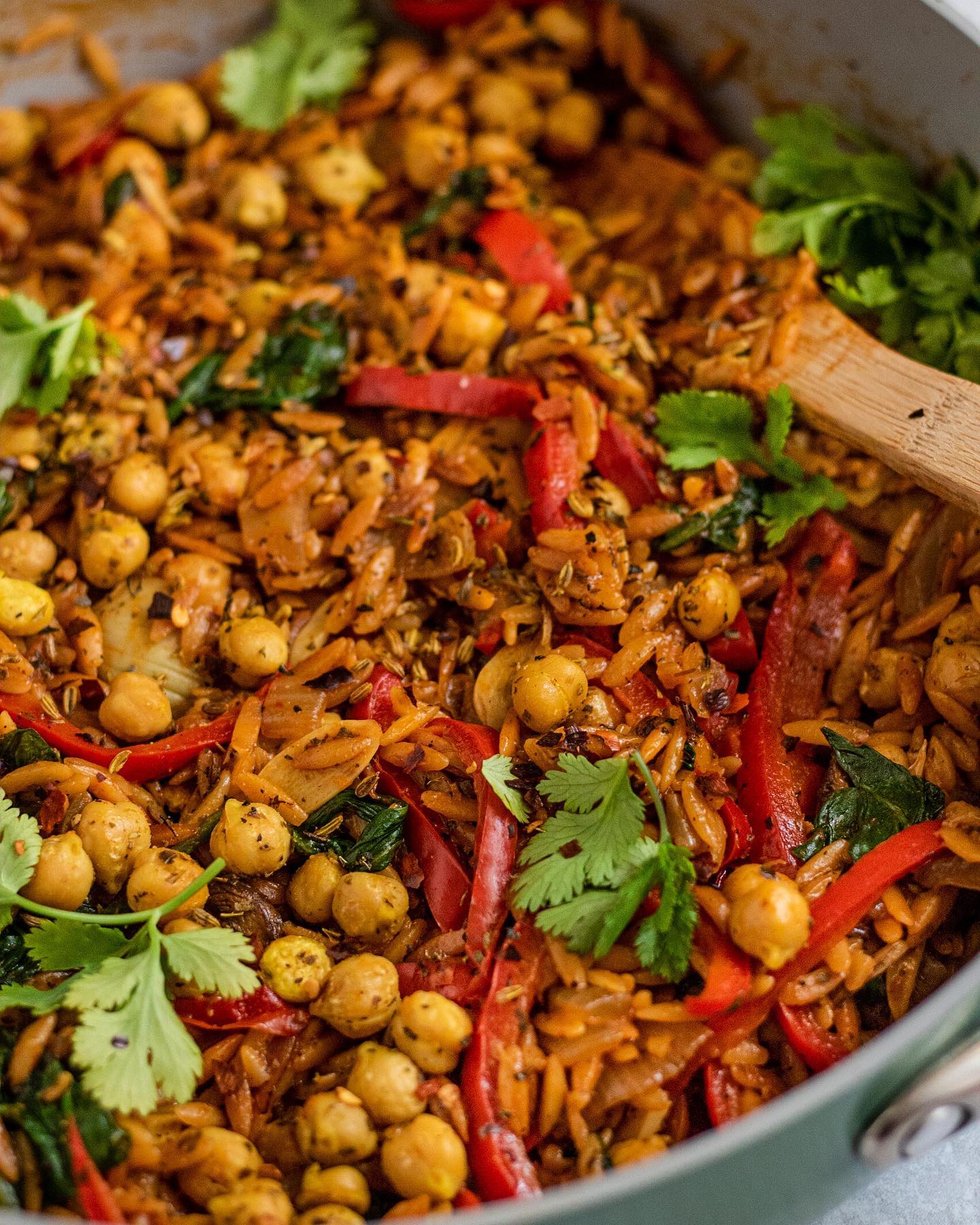 One Skillet Toasted Garlic and Chickpea Orzo