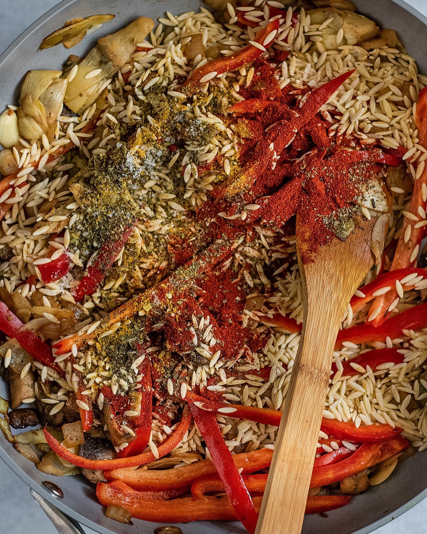 One Skillet Toasted Garlic and Chickpea Orzo