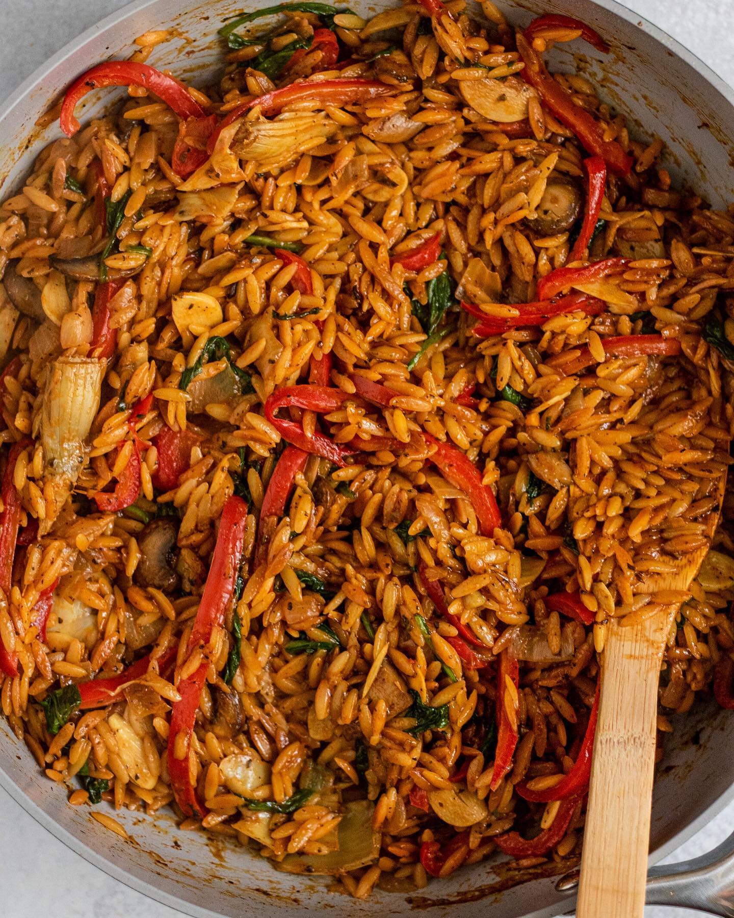 One Skillet Toasted Garlic and Chickpea Orzo